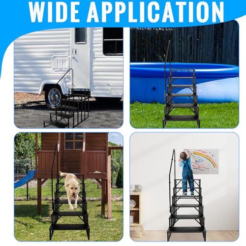RV Stairs 6 Step Ladder, RV Steps Anti-Slip, Hot Tub Steps with Handrail, 660 lbs RV Ladder for 5th Wheel RV, Mobile Home Stairs - style: 6 Step