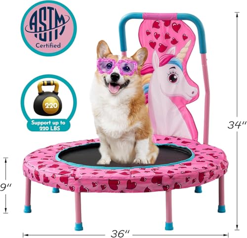 36 Inch Kids Trampoline Mini Trampoline with Handle, 36'' Indoor Outdoor Trampolines for Kids, Toddler Small Mini Baby Fitness Rebounder Recreational Trampolines, Birthday Gift Ideas - color: Pink
