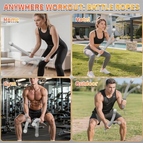 Ropeless Battle Ropes for Home Gym, Portable Cordless Weighted Battle Rope - size: Adjustable Gray