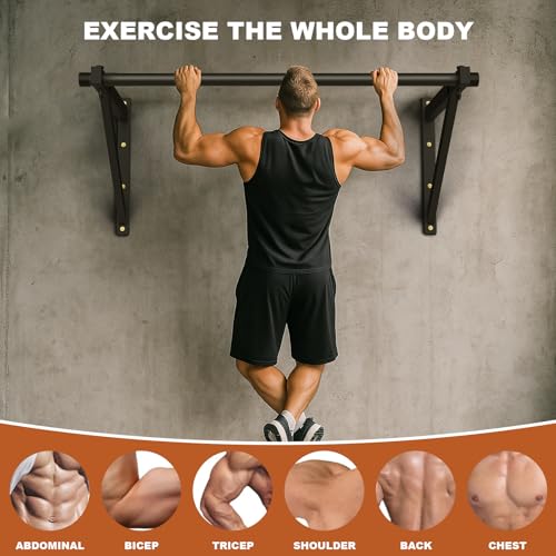 Wall Mounted Pull Up Bar, Adjustable Depth 51" Chin Up Bar, Heavy-Duty 500 lbs Weight Capacity, Maintain Upper Body Strength & Core Stability, Home or Garage Gym Chin Up Workout Training Station