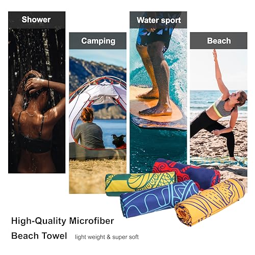 4Monster Quick Dry Beach Towel, Ultra Absorbent Microfiber Travel Towel, Lightweight & Compact for Beach, Swimming, Camping, Pool, Water Sports & Yoga
