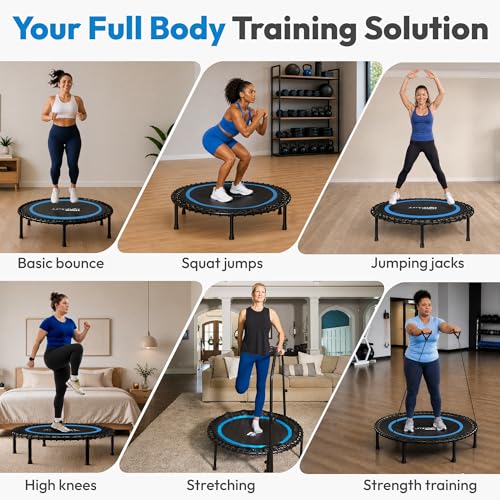 JUMPZYLLA Mini Rebounder Trampoline for Adults, Fitness Trampoline with Bar - color: Blue