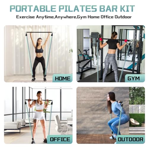 VEICK Pilates Bar Kit with Resistance Bands, Elastic Workout Bands for Men Women, Set of 5 Resistance Loop Bands for Home Fitness Stretching Strength Training