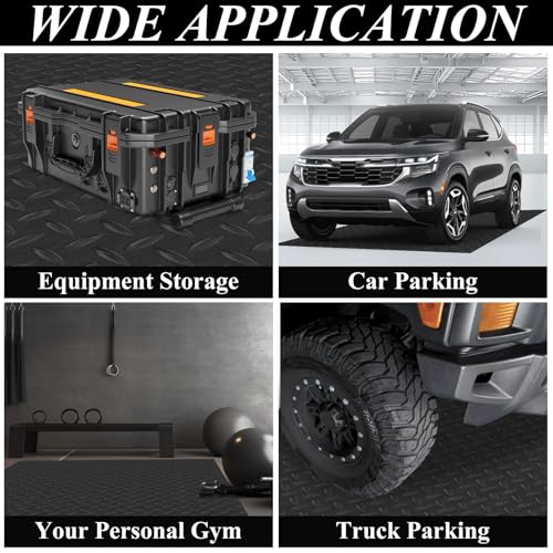 4 x 6 FT Garage Floor Mat, 1.5mm Thick Diamond Plate PVC Garage Flooring, Waterproof Trailer Mat Floor Protection for Home, Gym, Garage, and Vehicles - Black