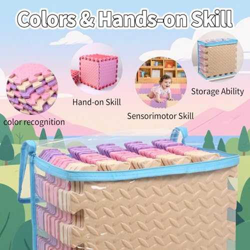 Foam Play Mat, EVA Non-Toxic Interlocking Floor Mats - color: Pink/Beige/Purple, size: 36 Pcs/70.8*70.8
