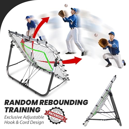 Portable Pro Rebounder Baseball Softball 3' x 3' Foldable Heavy Duty Pitch Back Bounce Trainer Adjustable Dual Rebound Modes (Predictable and Random)