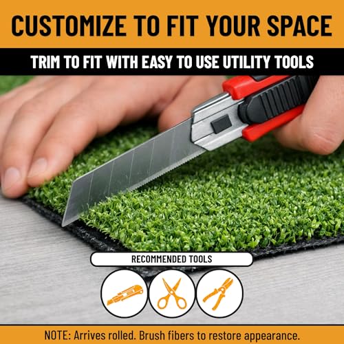 Ottomanson Artificial Grass Turf Runner Pro 31" x 20', Fake Grass Rug for Gym Turf Lane, Putting Green & Sled Training, Indoor Outdoor Turf Mat with Drainage Holes, UV Resistant