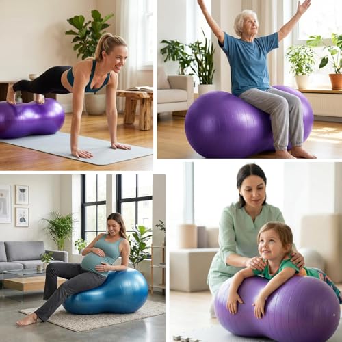 Peanut Ball for Kids Therapy,Anti-burst Exercise Ball With Pump 90x45cm Yoga Ball Gym Quality Fitness Ball for Pregnancy Birth Exercise Physical Therapy, for Child Training, Women, Men (Purple)