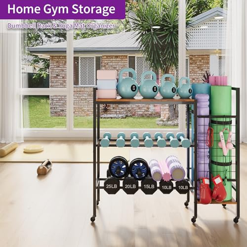 HavenlyYouth Dumbbell Rack, Home Gym Weight Rack Storage, Adjustable Dumbbell Stand Organizer with Wheels, Holds Dumbbells, Kettlebells, Yoga Mats - size: 35"