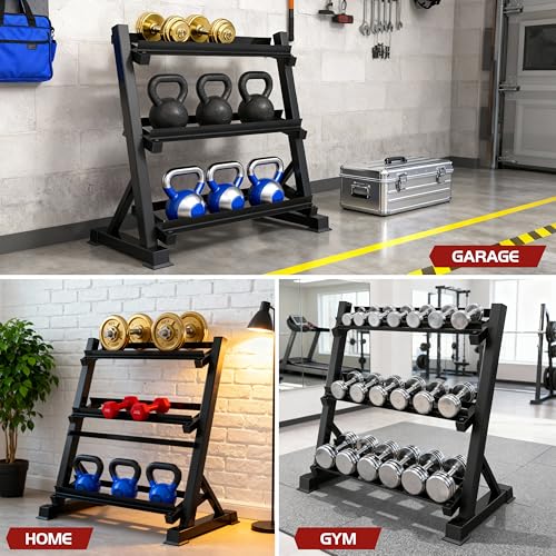 3-Tier Dumbbell Rack Multilevel Weight Storage Organizer for Home Gym, Weight Rack for Dumbbells, Kettlebells, (Rack Only)
