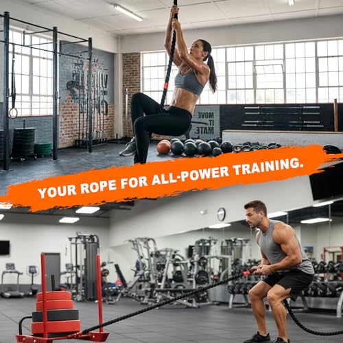 50FT Weighted Sled Pull Rope with 3m Distance Markers - Heavy-Duty Braided Polyester Training Rope for Functional Strength & Conditioning Workouts