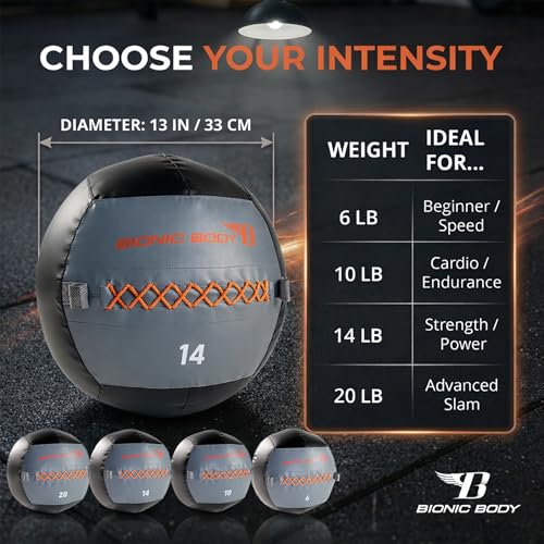 Bionic Body Soft Medicine Ball Weighted Slam Wall Ball for Cardio Workout and Core Training – Ideal for Squat, Lunge, and Partner Toss - style: 14LB