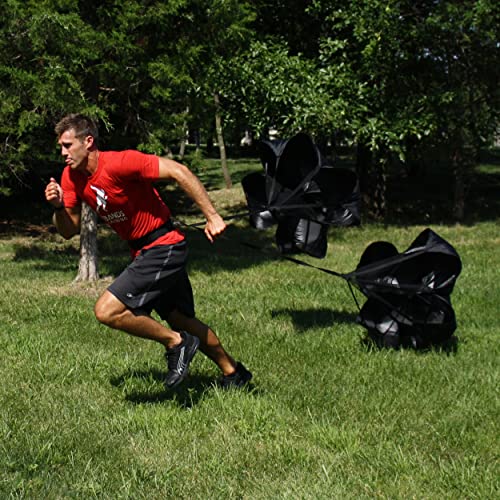 Dual 54 Inch Wind Resistance Speed Parachutes | 2 Durable Running Chutes to Increase Sprint Speed with Adjustable Belt