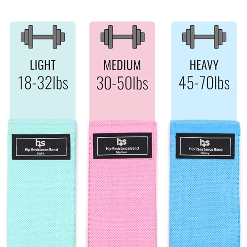 Healthsmart Fabric Resistance Bands, Targets Abs, Glutes, Quads, Calves, Hamstrings, 3 Bands with Variable Resistance Levels, Minimum 15lbs and Maxes at 70lbs, Travel Case & Exercises Included - color: Pastel