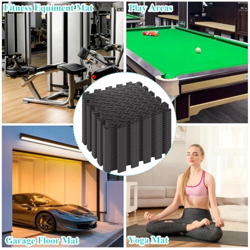 18 PCS 12" x 12" x 0.4" Gym Mats for Home Gym Black Removable Foam Floor Tiles Eva Gym Flooring for Home Cover 18 Sq.Ft Exercise Mats for Workout Interlocking Foam Tiles