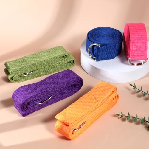 10 Pcs Yoga Strap for Stretching Bulk 8 Ft Cotton Polyester Stretch Band with Metal D Ring Adjustable Non Elastic Yoga Stretching Strap Bulk for Pilates Dance Gym Workout Physical Therapy (Multicolor)