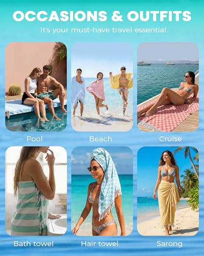 Checkered Plaid Turkish Beach Towel Vacation Essentials Blanket Sand Free Quick Dry Oversized Thin Cloud Clearance Alaska Cruise Summer Accessories Beach Gift Must Haves Gear Stuff Travel Gadgets - color: 1pcs Aqua