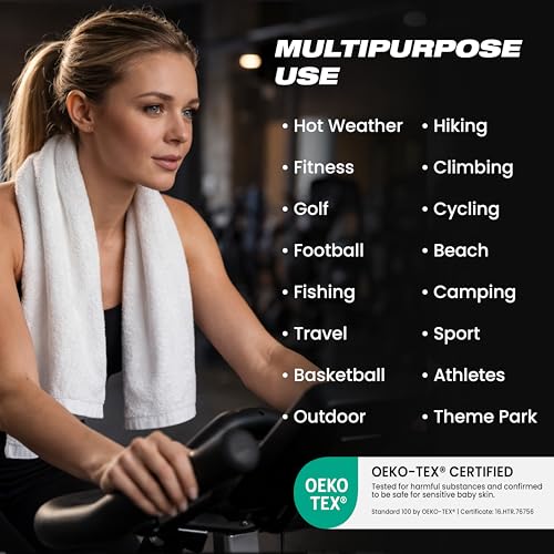 Sports Towel - Double Pack (2 Pieces), 12"x51", White, 100% Cotton - Oeko-Tex Certified, Very Absorbent and Quick-Drying, for Fitness, Gym and Yoga