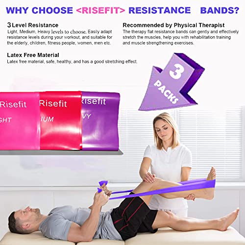 Therapy Flat Resistance Bands Set, Latex Free Flat Elastic Exercise Stretch Bands for Stretching, Flexibility, Pilates, Yoga, Ballet, Gymnastics, Rehab, Workout, Pink, Purple, Blue (3 Pack, 5 FT long) - color: Gradient Pink