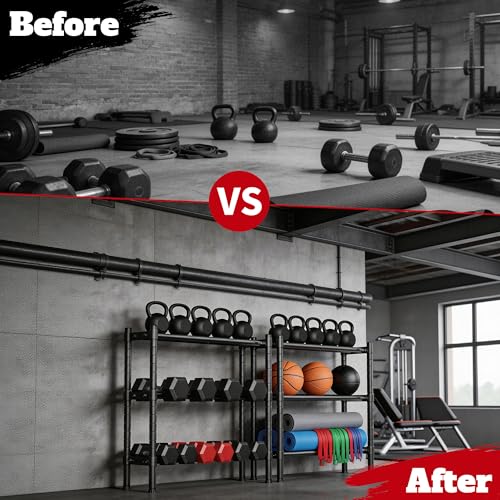 Sturdy Dumbbell Rack for Home Gym Storage | Adjustable Tiered Weight Rack | 3-Tier Metal Black Powder-Coated | Ideal for Dumbbells, Kettlebells, and Medicine Balls Storage