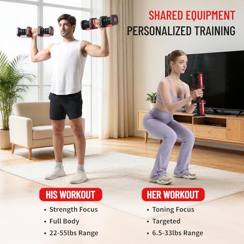HXD-ERGO 15 in 1 Adjustable Dumbbell Weight, 1-Second Quick Change Weights, 55/110 LBS Free Weights with Anti-Slip Grip & Secure Lock, Space-Saving Home Gym Equipment for Men Women Full Body Workout - color: 55LBS, style: Single