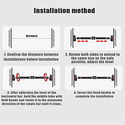 Doorway Pull Up Bar, No Screws Installation Chin Up Bar Adjustable Width with Level Tester Anti-Slip Mat and Safety Lock, Upper Body Workout Muscle Building Strength Training, Up 250Kg - size: 121~170cm