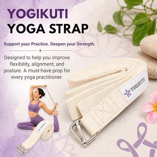 Yogikuti Premium Cotton Yoga Strap | Adjustable Yoga Belt for Stretching, Flexibility, Balance & Alignment | Yoga Accessories for Beginners, Pilates, Meditation, Exercise, Fitness & Physical Therapy - size: 7Ft(2mtr)