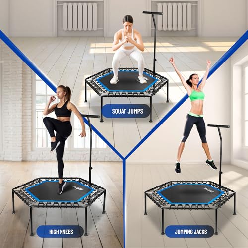 Yes4All Rebounder Trampoline for Adults, 48-Inch, 350 LBS Stable & Silent Exercise Trampoline for Rebounding, Jumping Cardio - color: Handle