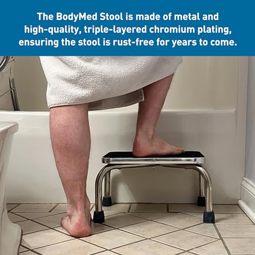 BodyMed Heavy-Duty Foot Step Stool with Non-Slip Rubber Platform for Seniors & Adults – Holds up to 300lbs, 9 ½ in. Step Up, 18”L x 11.5”W x 9.5”H - color: Chrome Without Handle