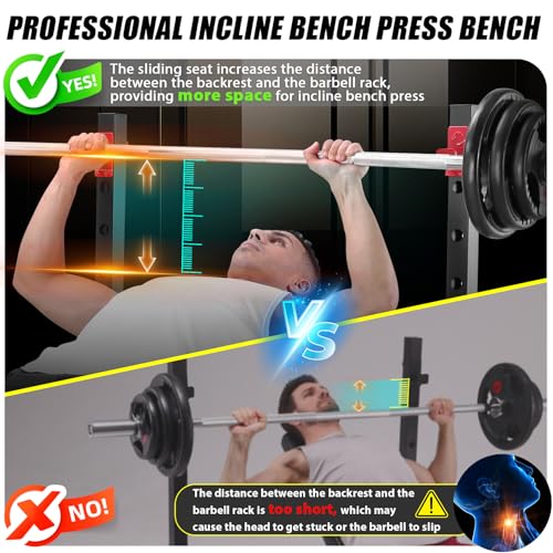 OPPSDECOR 900LBS Weight Bench Set with Squat Rack Foldable Bench Press Set with Leg Extension & Leg Curl Professional Flat/Incline/Decline Workout Bench for Home Gym Full Body Exercise