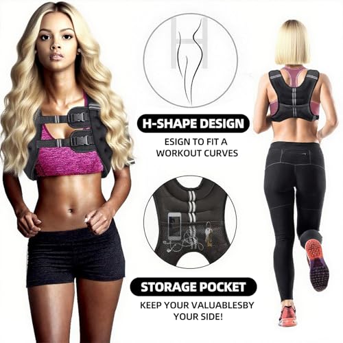 Weighted Vest for Women & Men, Adjustable 8lb/12lb/16lb/20lb – Reflective Weight Vest for Running, Walking, Strength Training, Jogging & Workout – Women’s Weighted Vests for Walking and Fitness - size: 12 LB