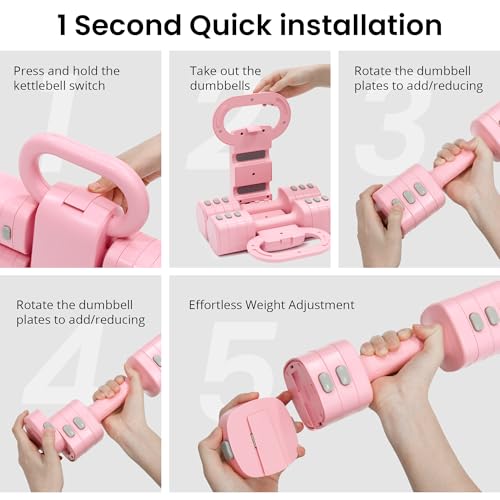 2-in-1 Adjustable Dumbbell Set for Women - 4 Levels (2.2lbs to 12.1lbs) - Home Gym Weights for Women at Home - Fitness Dumbbells - color: Pink