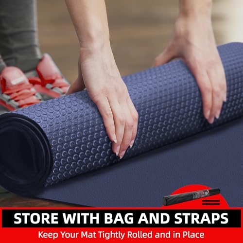 GymCope Large Exercise Mat for Home Workouts, 12x6/10x6/9x6/8x6/7x5/6x4 ft - color: 6'*4'Navy Blue