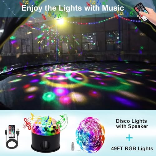 1500LBS 10FT 12FT 14FT 16FT Trampoline for Kids Adults with Basketball Hoop, Enclosure Net, Sprinkler, Lights, Disco Ball with Music Speaker, Heavy Duty Trampoline Outdoor Trampolines - color: Black - 12FT
