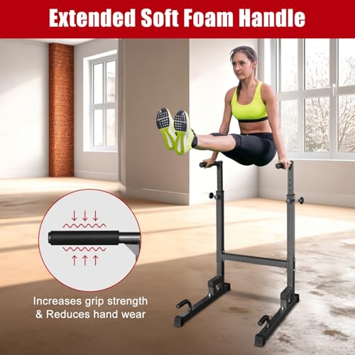Height Adjustable Dip Station for Home Gym,Versatile Fitness Equipment for Pull-Ups,Push-Ups & Dips,Heavy-Duty Steel Frame Construction with Foam Grip Handles,Portable Strength Training Stand