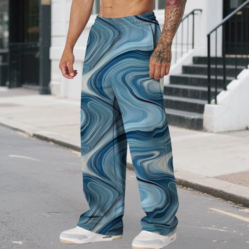 Graphic Print Pants for Men Elastic Waisted Wide Leg Baggy Sweatpants Joggers Loose Fit Streetwear Pants with Pockets