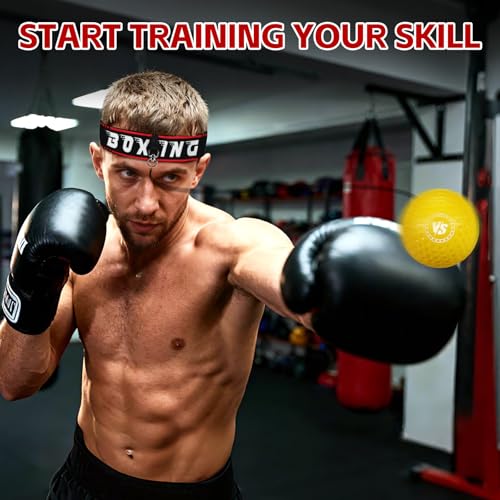 YORWHIN Headband Boxing Reflex Ball, 3 Levels Reaction Ball with 2 Adjustable Headbands, Boxing Training Equipment for Reaction, Punching Speed, Hand Eye Coordination