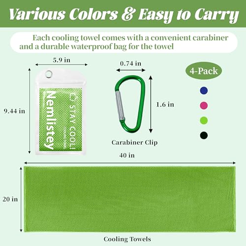 4 Pack Cooling Towels, Soft Breathable Cooling Towels for Neck and Face - color: Blue/Green/Pink/Black