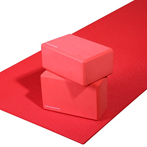 Fitvids Set of 2 High Density Yoga Blocks, 9"x6"x4" Each, Pair, Multiple Colors - color: Red