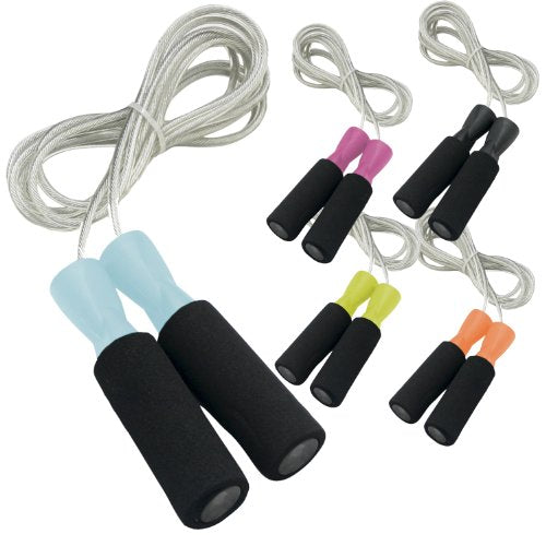 DA VINCI Weighted 10 ft Adjustable Speed Cable Jump Rope with Ball Bearing Handle Mechanism and 1/3 lb Weight in Each Handle - color: Sky Blue