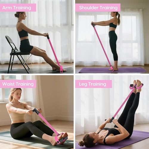 6-Tube Pedal Resistance Band for Women,Fixed High Resistance Foot Pedal Exerciser,Anti-Snap Home Gym Workout Equipment for Abdomen,Waist,Arm,Leg,Glutes,Full Body Toning & Strength Training