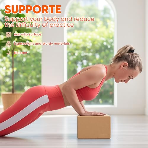 Cork Yoga Blocks for Pilates & Meditation, Non-Slip Moisture-Proof Lightweight Bricks, Supportive Eco-Friendly Equipment for Stretching & Pose Enhancement(1pack/2pack)