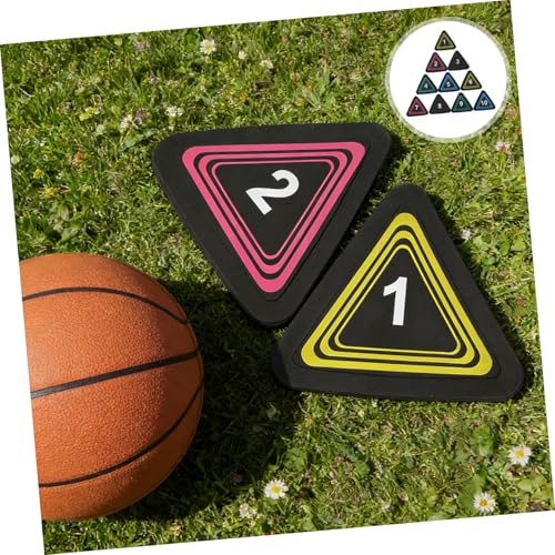 10pcs Triangle Number Spot Markers for Basketball Soccer Training, Non-Slip TPE Material with Rounded Edges, 360° Visual Recognition Low-Profile Field Cones for Agility Drills