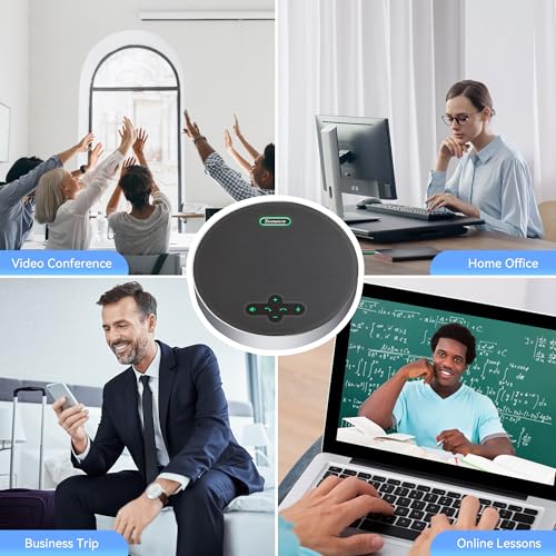 Tenveo MagiCall Pro Bluetooth Conference Speakerphone, Bluetooth/Dongle/USB, 8 AI Noise-Canceling Microphones, 360° Voice Pickup, 18H Talk Time, Compatible with Zoom, Teams & OBS, for 12–15 People - color: Silver