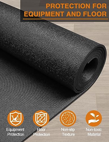 Treadmill Mat, 5'x2.5'/5.6'x2'/6.5'x3'/8'x3',6mm Thickness Exercise Equipment Mat for Carpet Hardwood Floors, Compatible with Walking Pad,Spin Bike,Elliptical Trainer,Rowing Machine - size: 96"L x 36"W x 0.24"Th