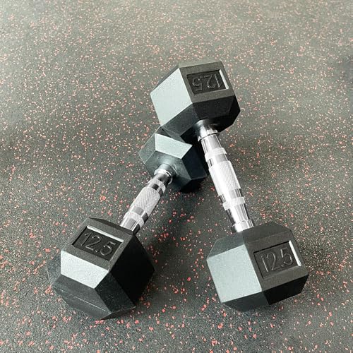 12.5LB Rubber Hex Dumbbell Pair - Commercial-Grade Rubber Hex Dumb Bell Weights Set of 2