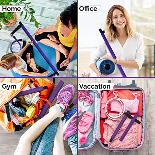 Portable Pilates Bar Kit with Resistance Bands (20, 30, 40, 50 LB) - Guided 8-Week Pilates Bar Kit Plan - Premium Quality Home Equipment 3-Section Pilates Bar with Resistance Bands Full-Body Toning