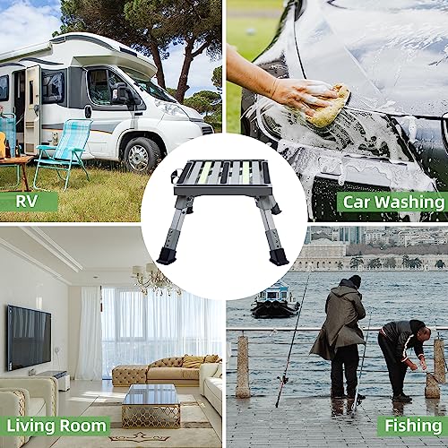 Homeon Wheels Adjustable Aluminum RV Step Stool, Folding Non-Slip Platform,Gray - color: Gray Luminous