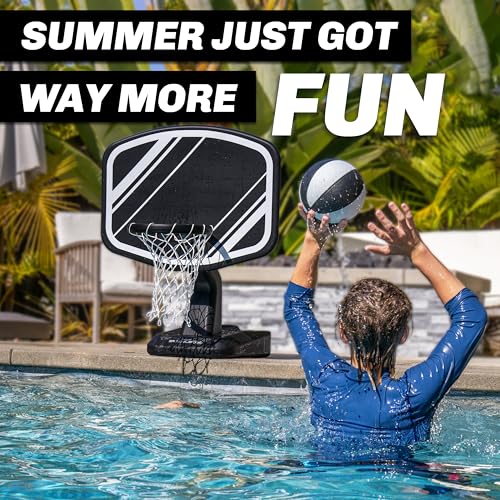 GoSports Splash Hoop PRO Pool Basketball Game – Modern Poolside Basketball Hoop with Backboard, Ball & Pump – Swimming Pool Basketball Hoop for Inground & Above Ground Pools - color: Black
