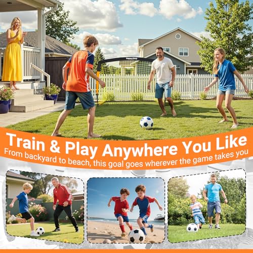 Happy Jump 7x5' & 5x3.6' Portable Soccer Goals for Kids Ages 6-14, Weatherproof Net and Steel Frame for Backyard Fun and Outdoor Training, Quick Setup and Sturdy for All Weather Conditions